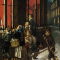 A group of children gazing through the window